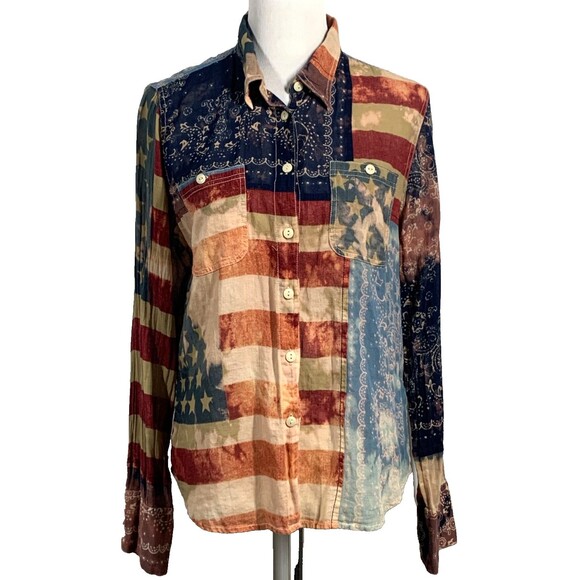 Denim & Supply Ralph Lauren Tops - VTG Denim & Supply Ralph Lauren American Flag Patchwork Distressed Shirt Large